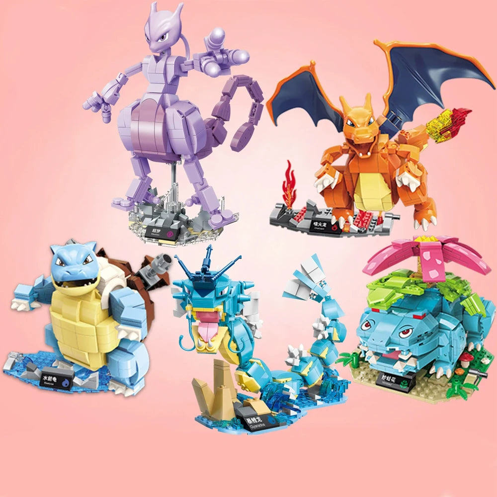 Pokemon Building Blocks DIY Anime Pikachu Charizard Mewtwo Blastoise 3D Building Block Model Assembly Toy Children Birthday Gift