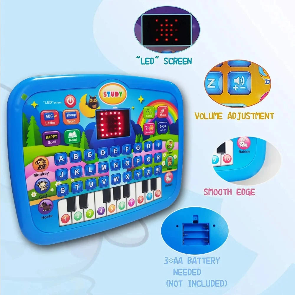 Kids’ Education LED Tablet Toy, Age 3+ Literacy Math Music Learning, Doubles as Electronic Keyboard, Birthday Christmas Gift