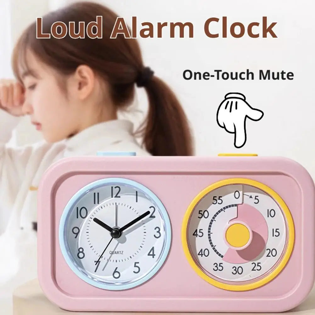 Kids Study Self-Discipline Alarm Clock Dual-Screen Visual Timer with Loud Alarm & One-Touch Mute for Time Management