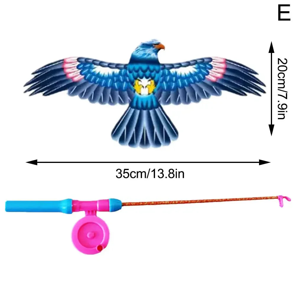 Children Kite Toy Cartoon Eagle Foldable Mini Plastic Toys Kite Hand Brake Fishing Rod  Butterflies For Kids Outdoor Toy For Fun