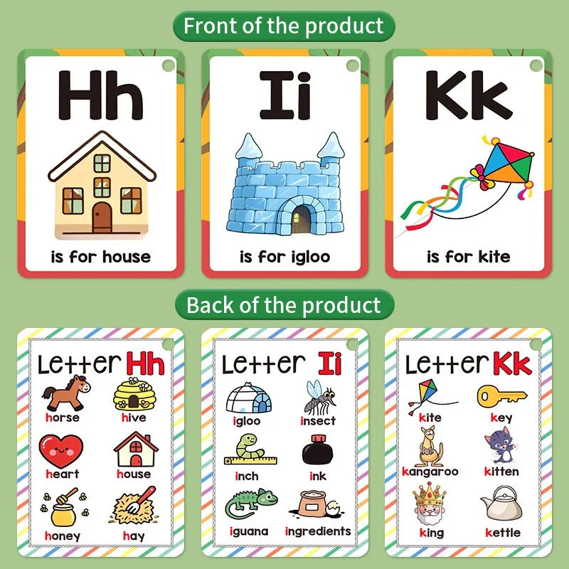156 Words A-Z Learning Cards with Pictures, 27 English Word Cards, Educational Cognitive Games