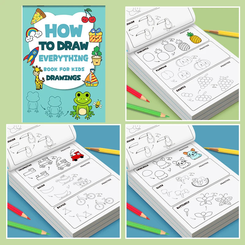 Kids Step-by-Step Drawing Book - Learn How to Draw Everything Easy Tutorial for Children, Creative Gift