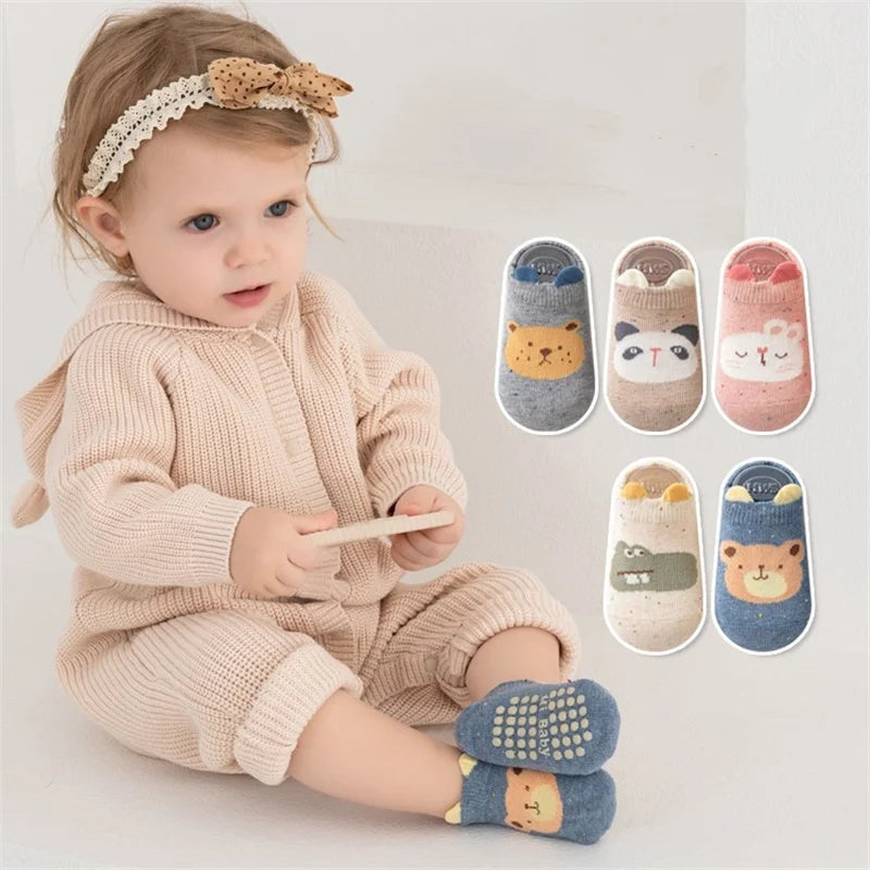 Kids Floor Socks 0-5 Years Soft Cotton Anti-slip Cartoon Sports Socks for Baby Toddler Boys Girls Autumn Winter Home Wear